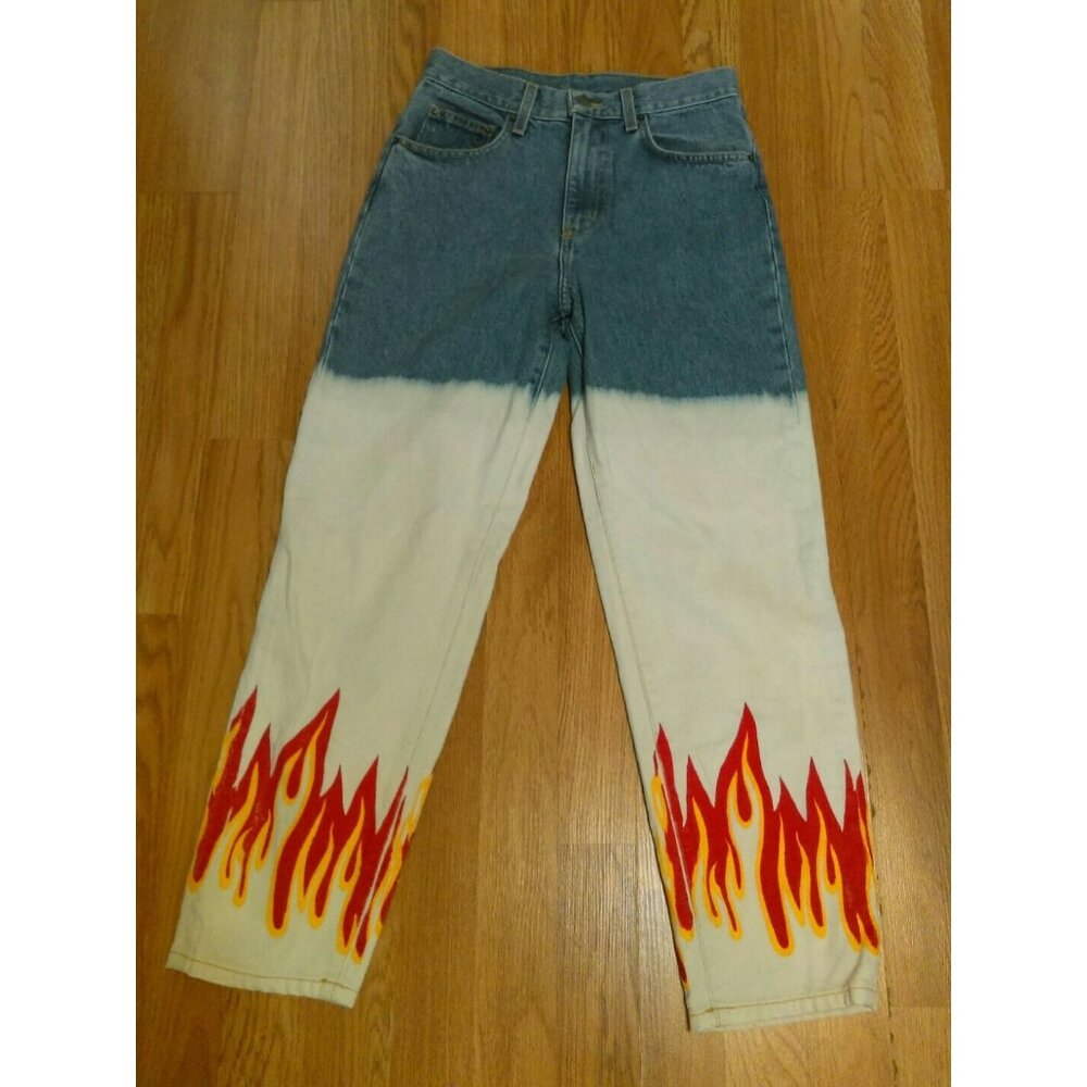 Carmar Limited Edition Hand Painted Flames 2-Toned High Rise Waist Jeans Size 25